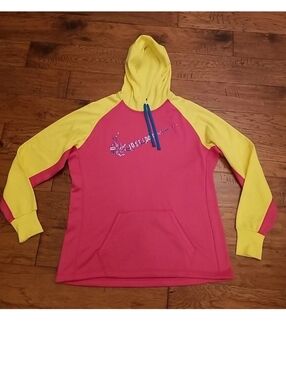 NEW Nike Dri-Fit Womens 2 Tone Pink and Yellow Fleece Hooded Sweatshirt Sz L